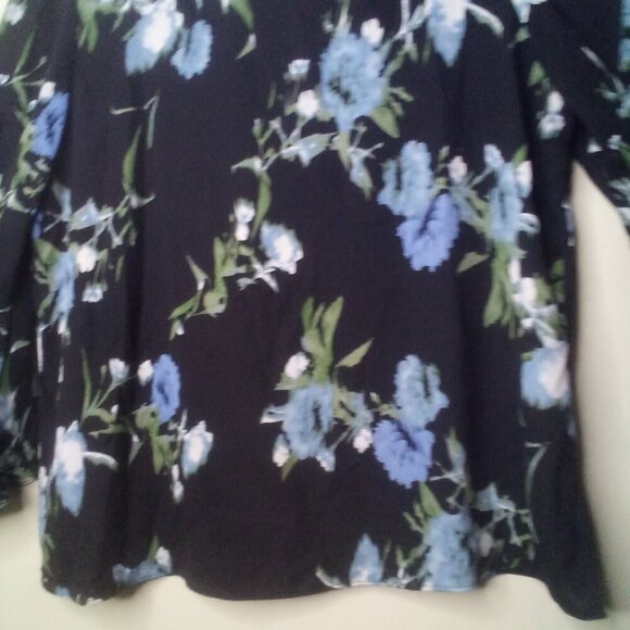 Vince Camuto Blouse Shirt L Women 3/4 Bell Sleeve Floral Black Blue - Picture 13 of 16